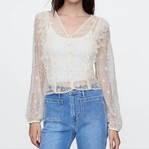 GAP Recycled Lace Ruffle Top - Cream White
